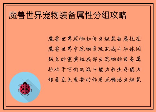 魔兽世界宠物装备属性分组攻略